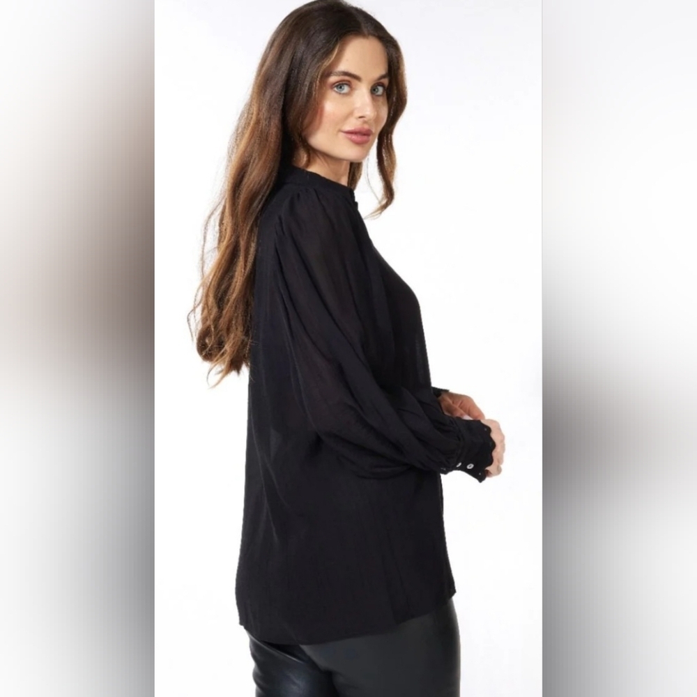 ESQUALO | Elegant Black Button-Down Blouse, Size 8 - Picture 2 of 10